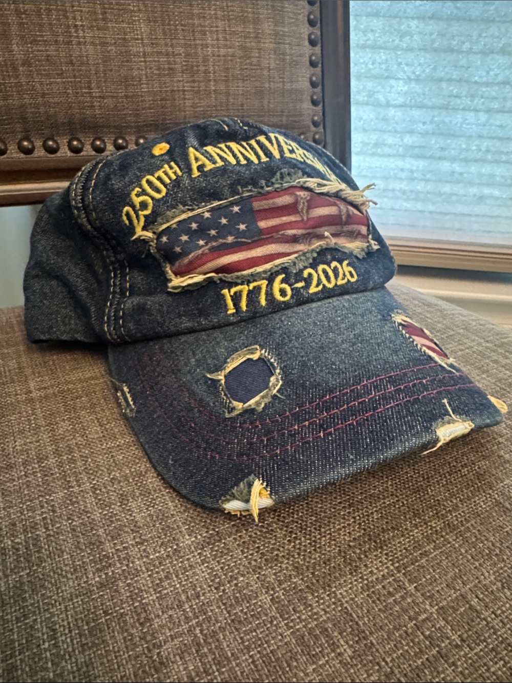 250th Anniversary Distressed Denim Baseball Cap American Flag 1776-2026 Unisex